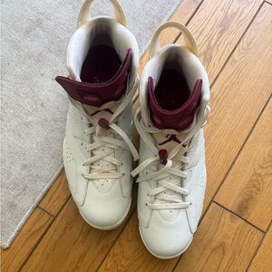 Jordan 6 White & Maroon High-Top Basketball Sneakers
